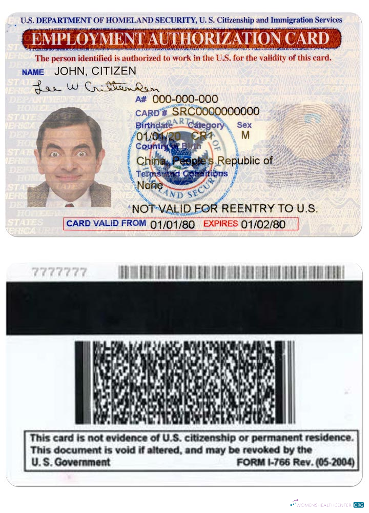 Download United States employment authorization card Photoshop template